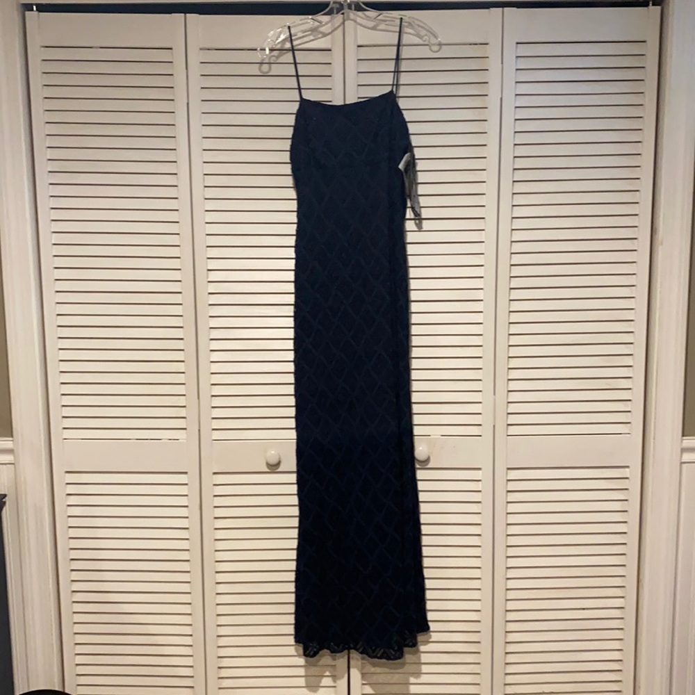 Floor-length print formal dress.